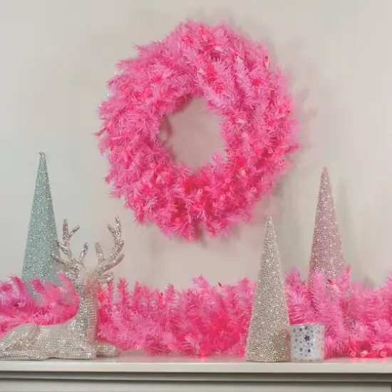 3ft. Pre-Lit Pink Spruce Christmas Wreath, Pink Lights {3}