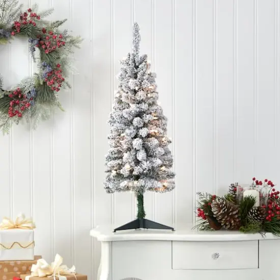 3ft. Pre-Lit Flocked Pencil Artificial Christmas Tree with Clear Lights {6}