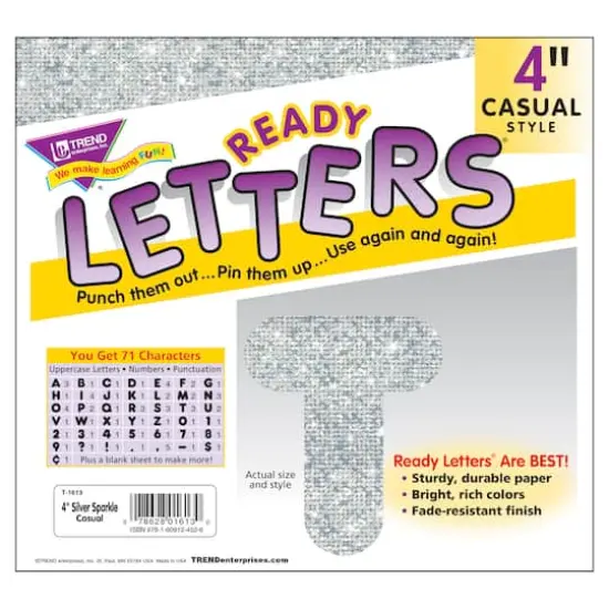 Trend Enterprises® 4" Silver Sparkle Casual Uppercase Ready Letters®, 3 Packs of 71 {4}