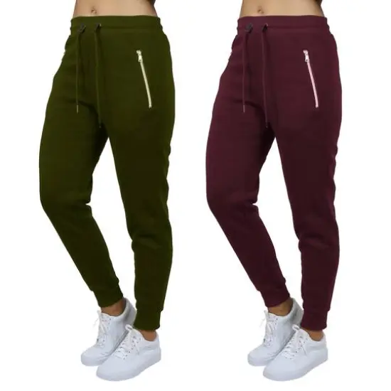 Galaxy by Harvic Women's Relaxed-Fit Fleece-Lined Zipper Pockets Jogger Sweatpants, 2 Pack Black/Burgundy {2}