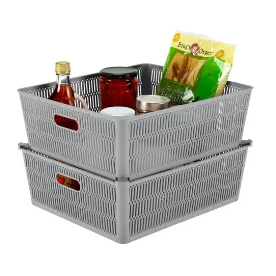 Simplify Slide 2 Stack It Shallow Tote Baskets, 2ct. Gray {21}