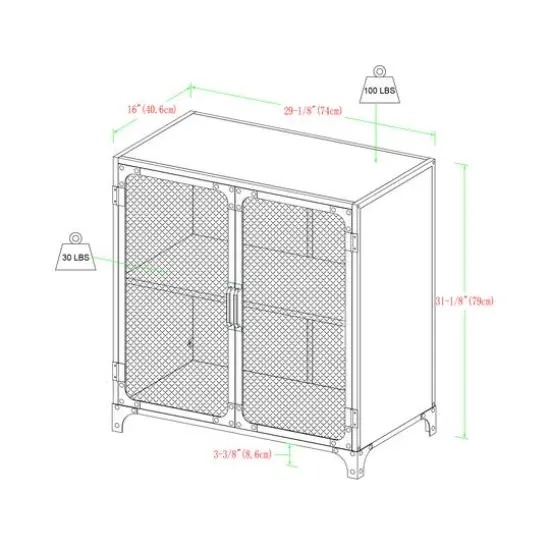 Walker Edison 30" Reclaimed Barnwood Industrial Mesh Metal Door Accent Cabinet {10}