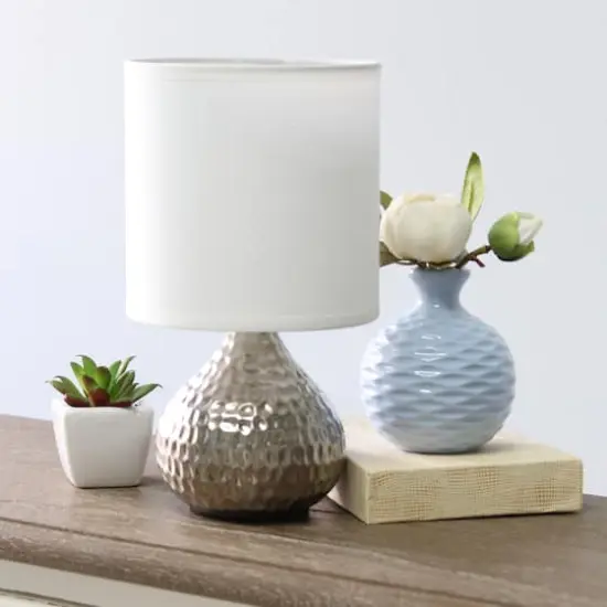 Simple Designs Hammered Silver Table Lamp White {3}