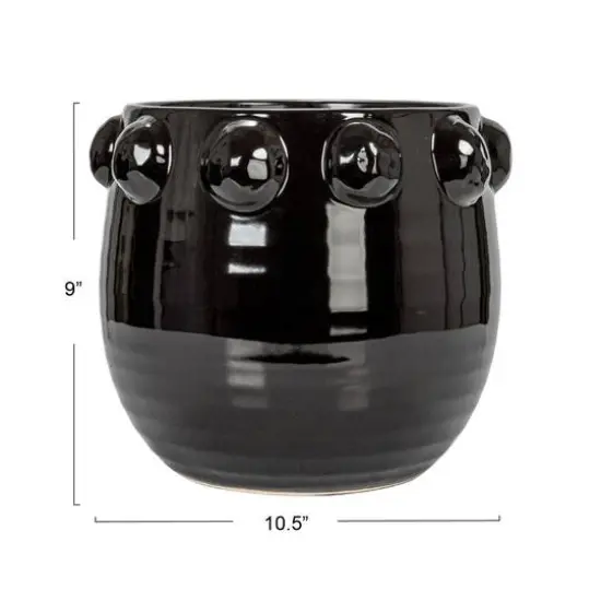 Hello Honey&reg; 10.5" Black Raised Dots Terra Cotta Planter {4}