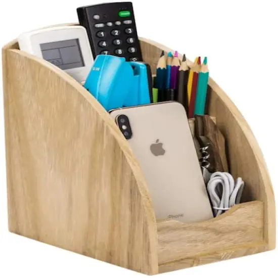 NEX&trade; 8" Natural 3-Slot Wood Remote Control Holder {4}