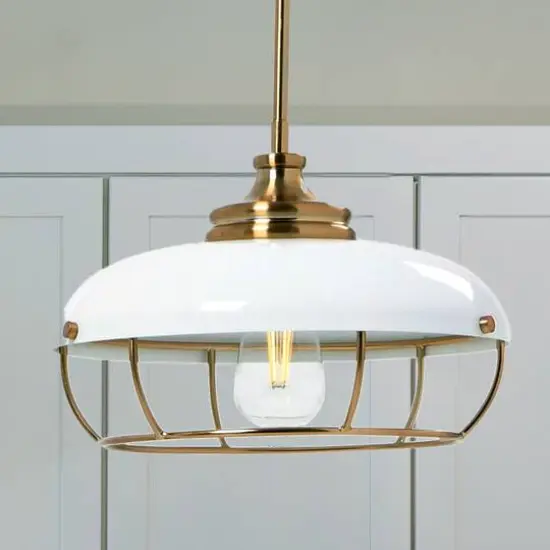 Hello Honey&reg; Robert Stevenson Lighting Presley Caged Dome Metal Ceiling Light Brushed Brass/White {7}