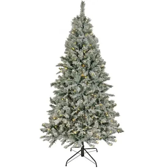 6.5ft. Pre-Lit Snowy Harwich Artificial Christmas Tree, Warm White LED Lights {1}