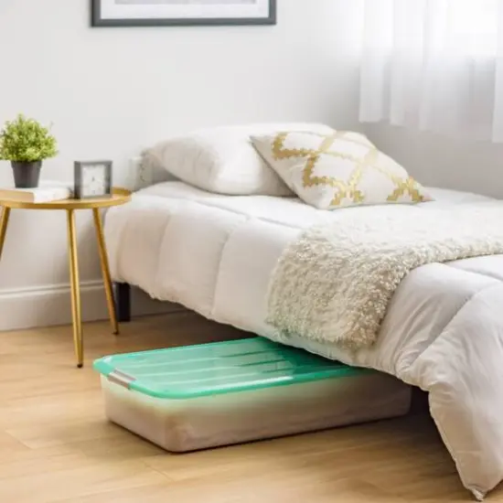 IRIS&reg; 50qt. Mint Green & Clear Underbed Storage Box with Latching Lid {3}