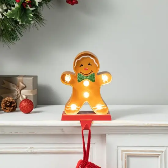 Glitzhome&reg; 7.25'' Marquee LED Gingerbread Man Christmas Stocking Holder {5}