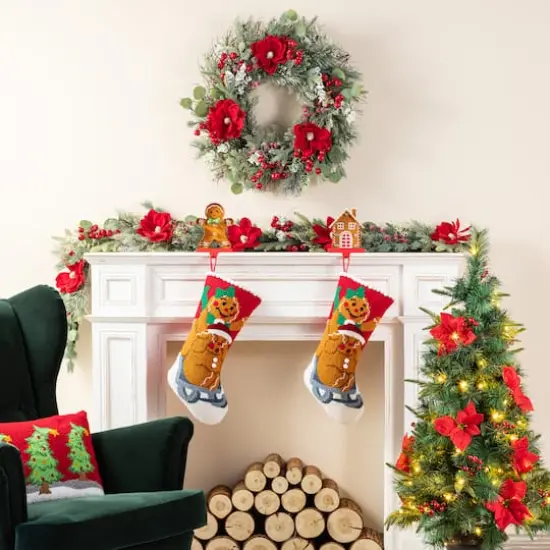Glitzhome&reg; 21"L Hooked Christmas Gingerbread Man Stocking {3}