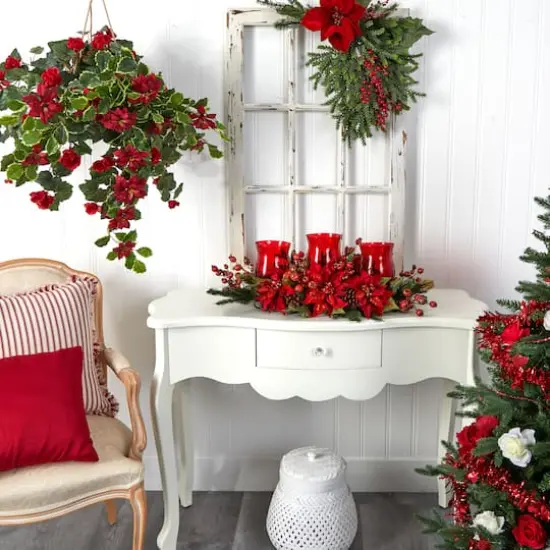 Poinsettia & Berry Triple Candelabrum Artificial Arrangement {5}
