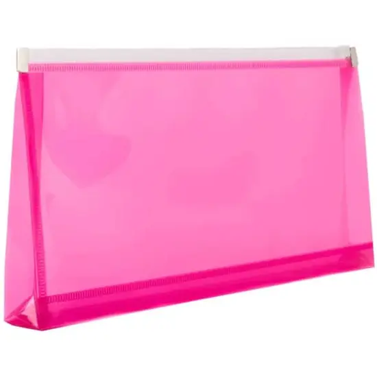 JAM Paper 5'' x 10'' Clear Plastic Pencil Pouch with Zip Closure, 12ct. Pink {4}