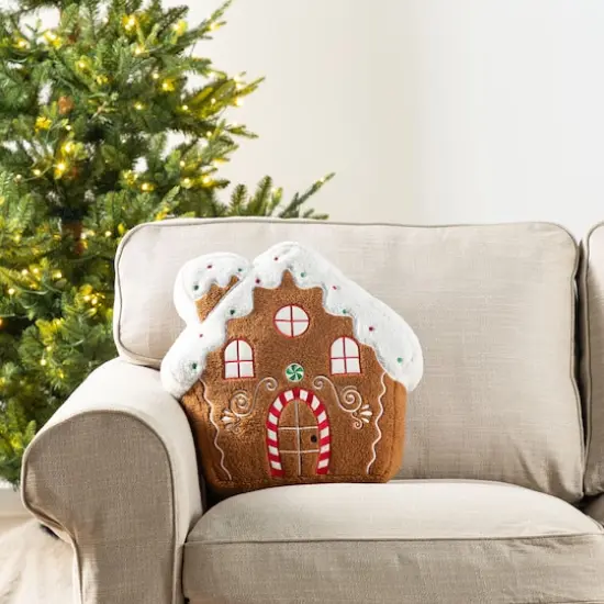 Glitzhome&reg; 17"H Christmas Gingerbread House Shaped Pillow {5}