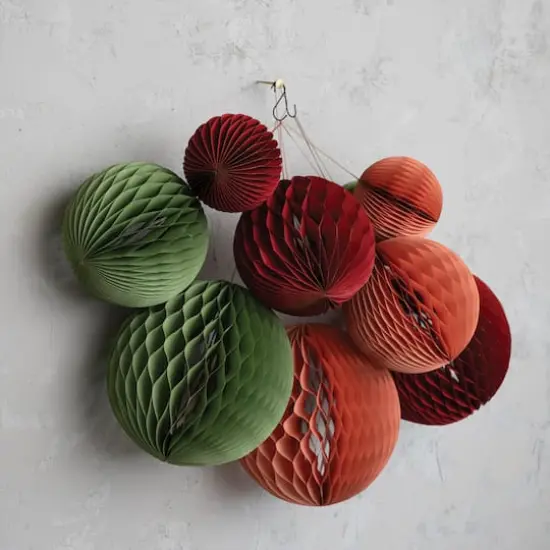 Hello Honey&reg; 3ct. Honeycomb Paper Ball Ornaments Mint {3}