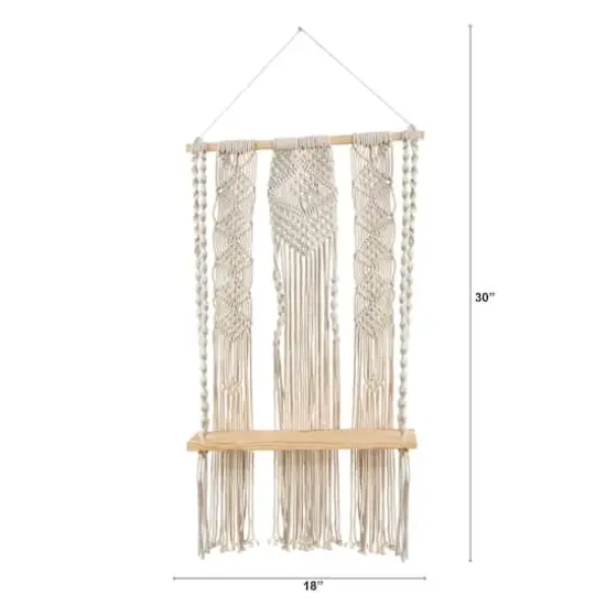 2.5ft. x 1.5ft. Layered Macrame Wall Hanging with Wooden Shelf {3}