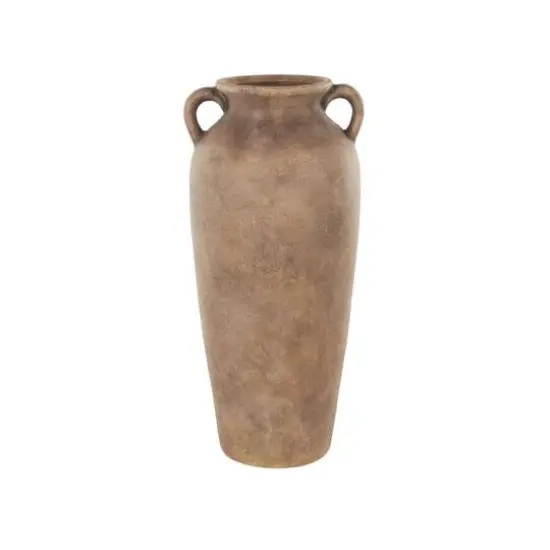 20" Copper Ceramic Antique Style Textured Vase with Handles {7}