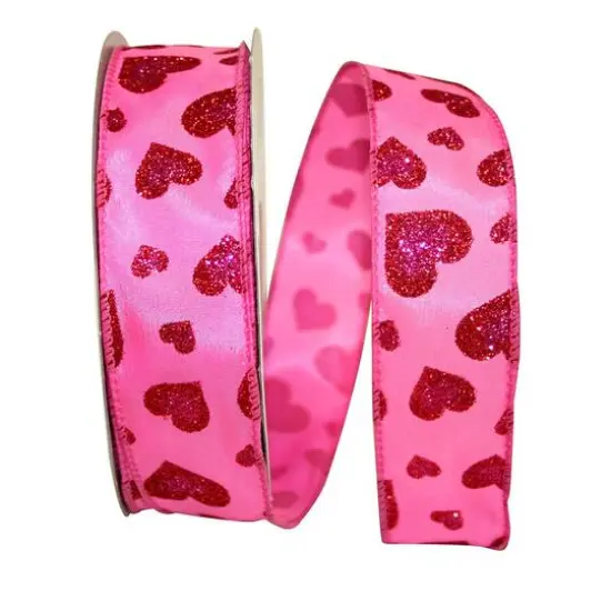 JAM Paper 1.5" x 20yd. Wired Glitter Hearts Ribbon {1}