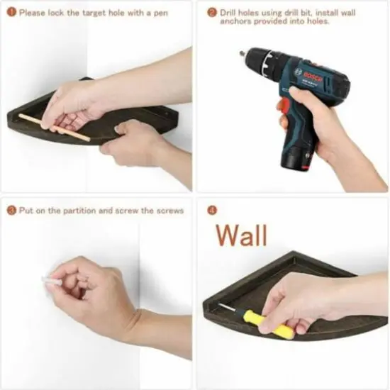 Brown Rustic Floating Corner Wall Shelf Set {4}