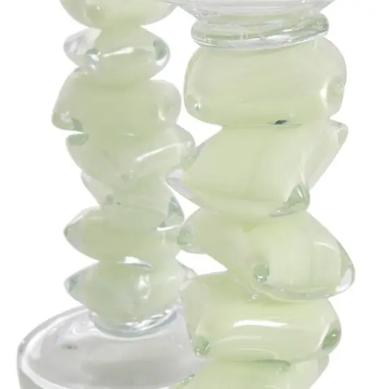 Green Glass Stacked Stone Candle Holder Set {6}