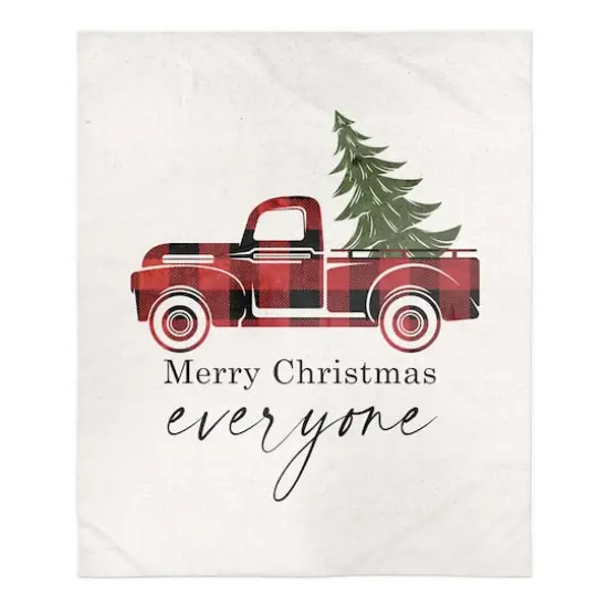 Merry Christmas Truck Sherpa Fleece Blanket {1}