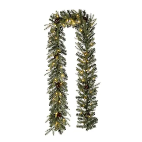 Glitzhome&reg; 9ft. LED Greenery Pinecone Christmas Garland with Timer {1}