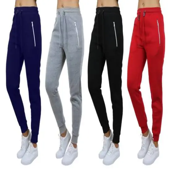 Galaxy by Harvic Women's Relaxed-Fit Fleece-Lined Jogger Sweatpants with Zipper Pockets 4 Pack Navy/Heather Gray/Black/Red {1}