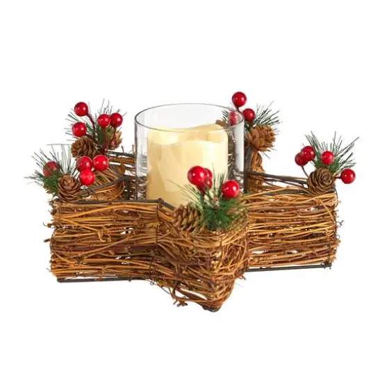 Holiday Star Twig Candle Holder with LED Candle Table Christmas Arrangement {3}