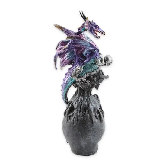 10" Mystical Dragon Atop A Black Skull Figurine {3}