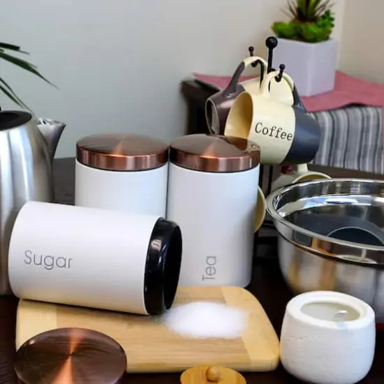 MegaChef Essential Kitchen Storage Matte White 3-Piece Sugar, Coffee & Tea Canister Set {4}