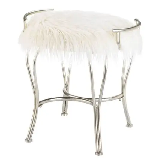 21.25" White Faux Fur Vanity Stool {1}