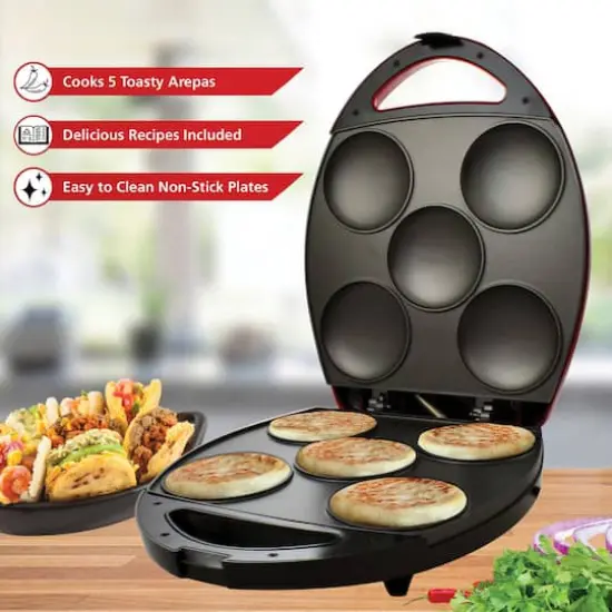 Brentwood Red 1200 Watt 5-Piece Nonstick Arepa Maker {9}