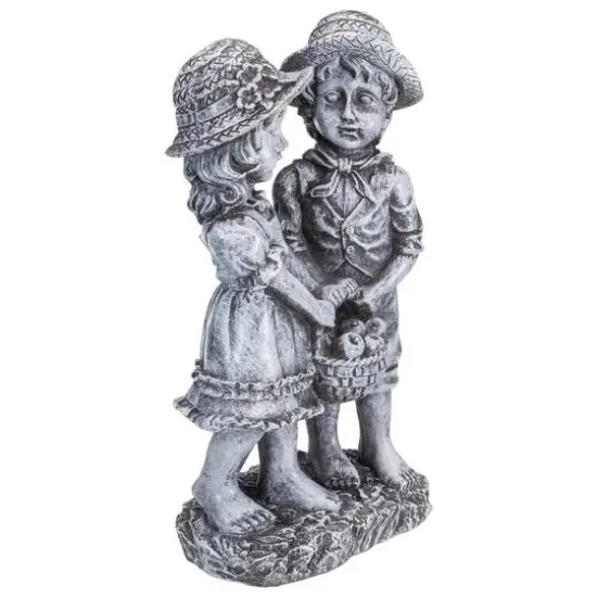 13" Boy & Girl Apple Picking Outdoor Garden Statue {5}
