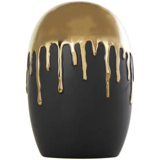 CosmoLiving by Cosmopolitan 13" Black Ceramic Vase with Abstract Gold Melting Drips {5}