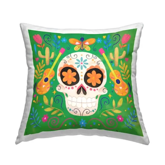 Stupell Industries Green Day of Dead Patterned Skull Throw Pillow {1}