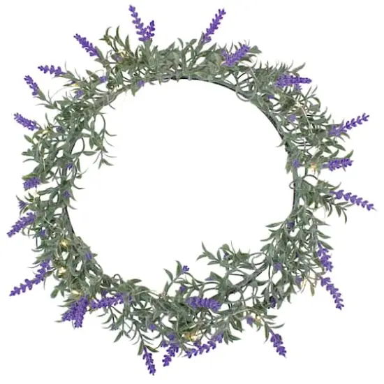 16" White LED Lighted Artificial Lavender Spring Wreath {1}