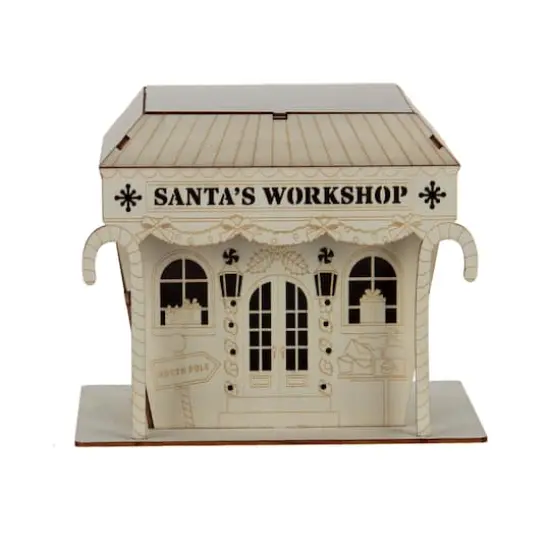 7" Unfinished Santa's Workshop DIY LED Wood D&eacute;cor by Make Market&reg; {1}
