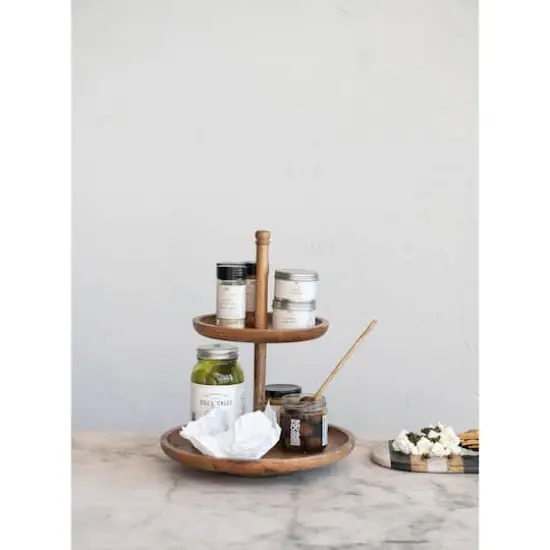 Hello Honey&reg; 16" Round Natural Mango Wood 2-Tier Tray {4}