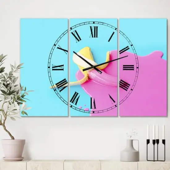 Designart 'Pink And Blue Banana Large Modern Multipanel Wall Clock {3}