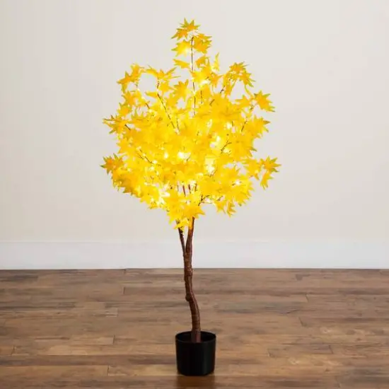 4ft. Pre-Lit Yellow Autumn Maple Artificial Fall Tree with 150 Warm White LED Lights {7}