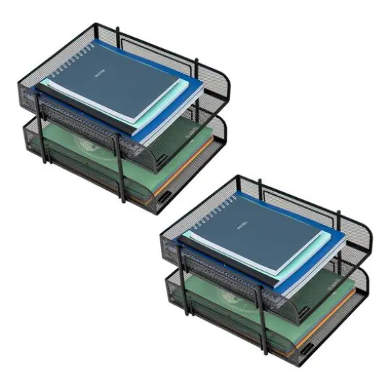 Mind Reader Network Collection Black Metal Mesh 2-Tier Letter Size Paper Trays, 2ct. {10}