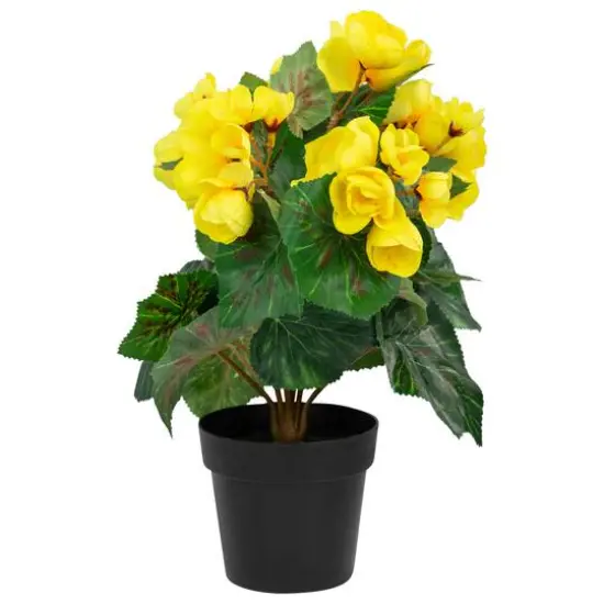 11" Yellow Potted Silk Begonia Floral Arrangement {1}