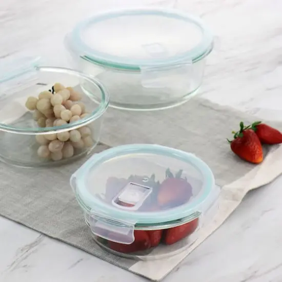 Martha Stewart Round Glass Storage Container Set with Leak Proof Lids {3}