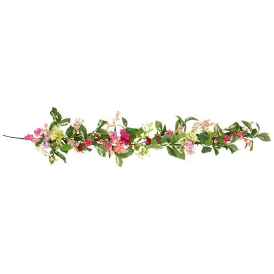 5ft. Pink Leafy Hydrangea Artificial Floral Spring Garland {1}