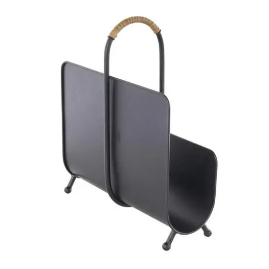 15" Black Metal Modern Decorative Magazine Holder with Loop Shaped Handle {3}