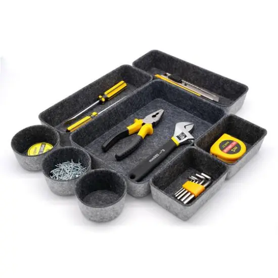 Welaxy 8 Piece Felt Round Cups & Trays Drawer Organizer Set Charcoal {7}