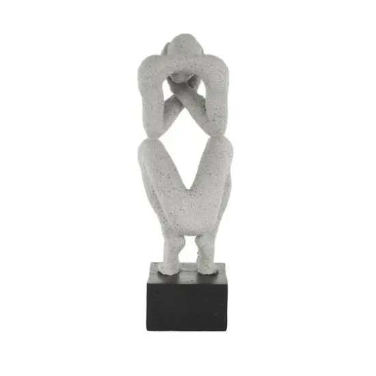 18.75" Gray Crouching Sculpture with Black Square Base {7}