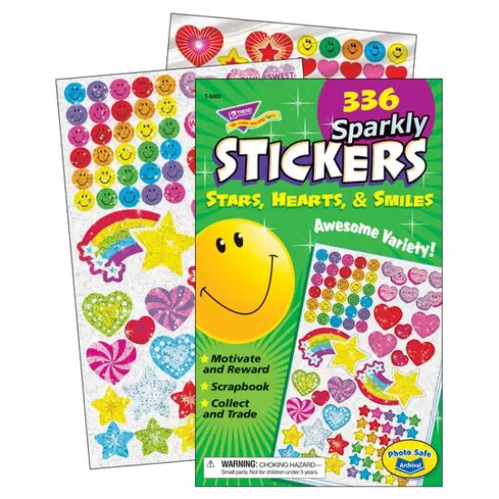 Trend Enterprises&reg; Sparkly Stars, Hearts, & Smiles Sticker Pad, 6 Pads of 336 {1}
