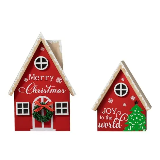 Glitzhome&reg; Christmas Lighted Wooden House Table D&eacute;cor Set {8}