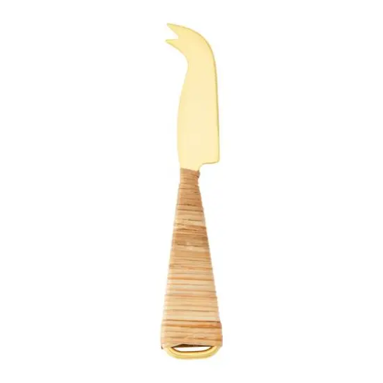 Hello Honey&reg; Gold Finish Stainless Steel Cheese Knives with Rattan Wrapped Handles Set {4}