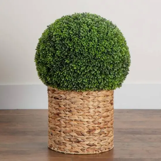 2ft. UV-Resistant Artificial Boxwood Ball Topiary in Hyacinth Weave Basket {9}